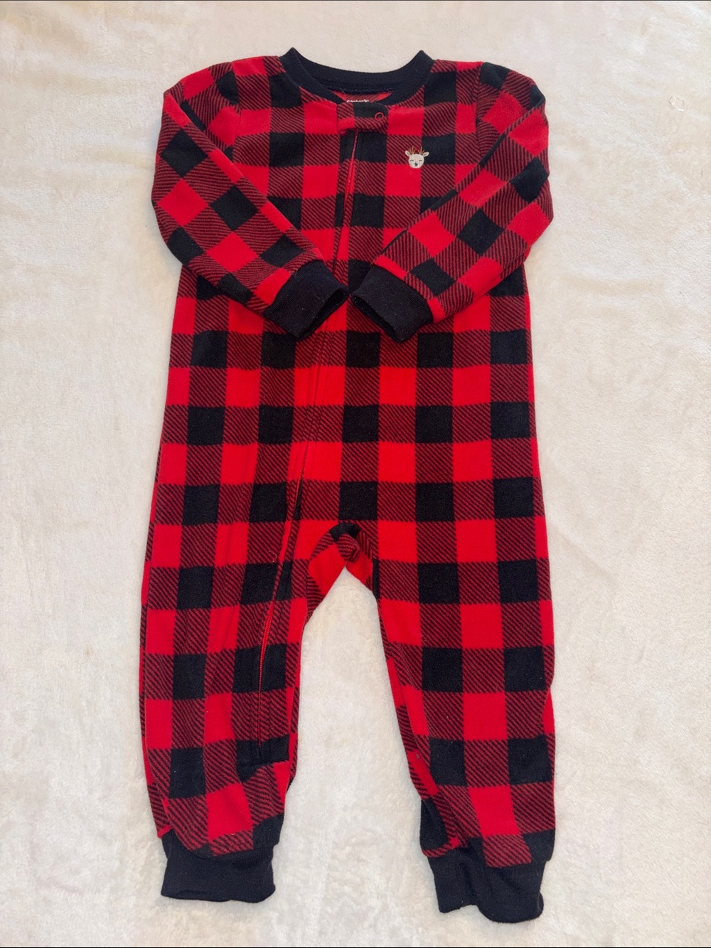 (2 for $10) carters 24 month Red Black Buffalo Plaid Kids One-Piece Sleeper foot